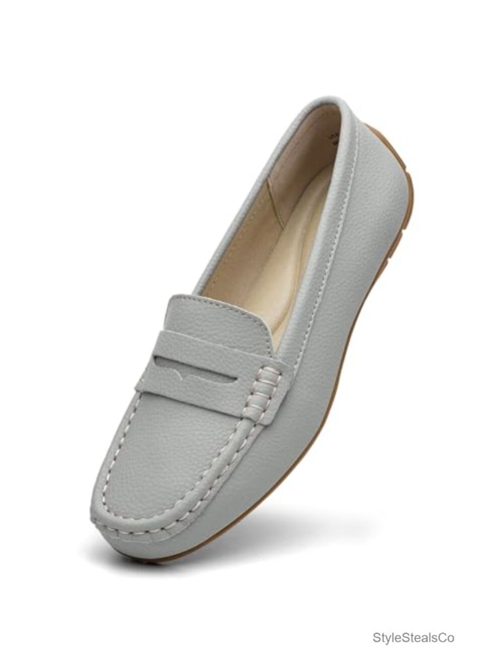 Womens Leather Penny Loafers Slip-On Comfortable Lightweight Work Flats